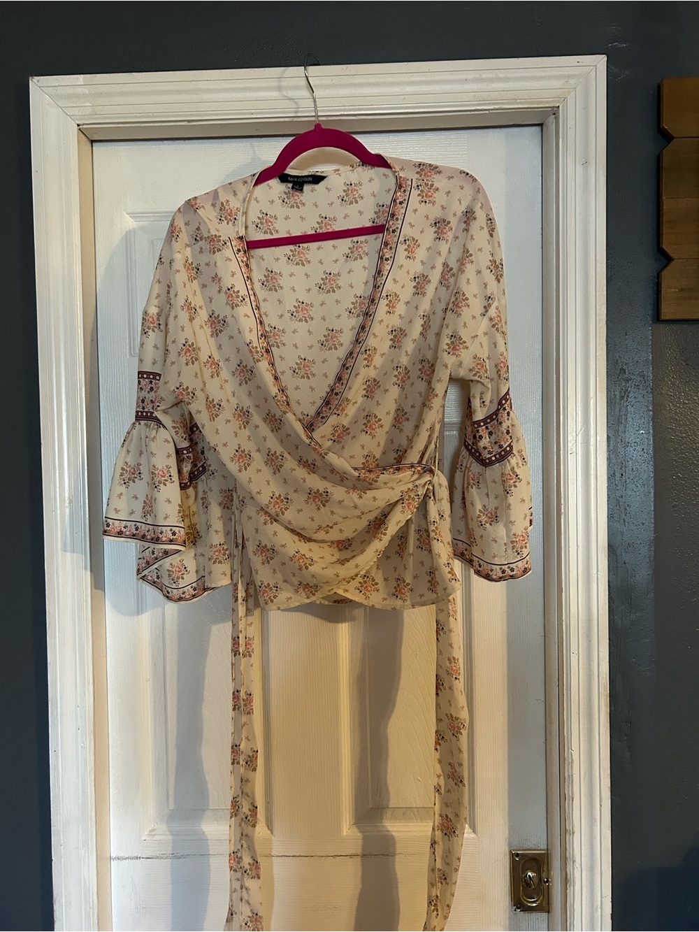 Max Edition Cream Floral Wrap Blouse